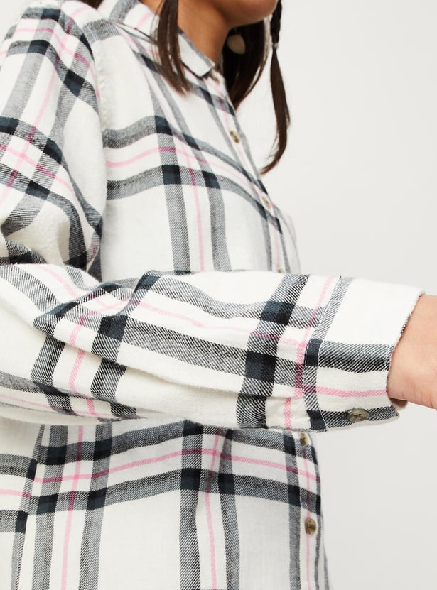 Girls Checked Longline Shirt