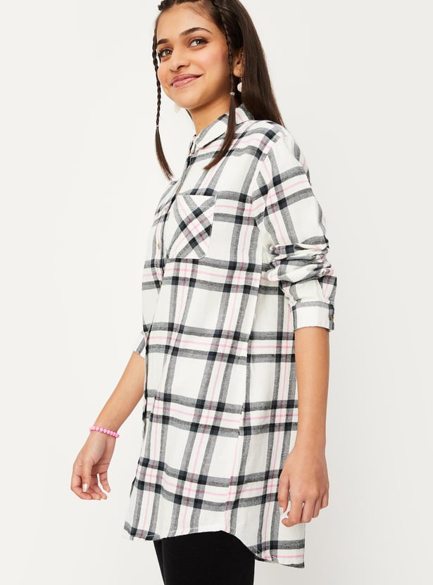 Girls Checked Longline Shirt