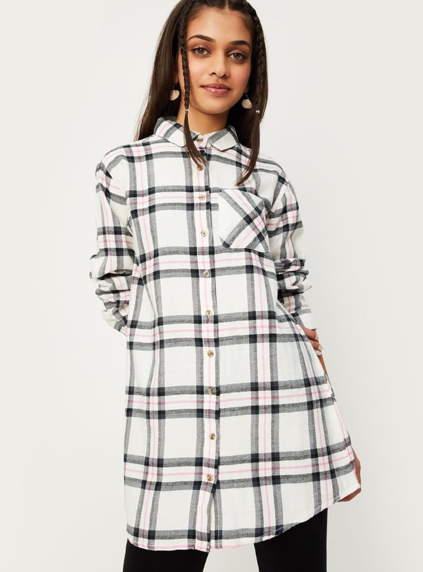 Girls Checked Longline Shirt