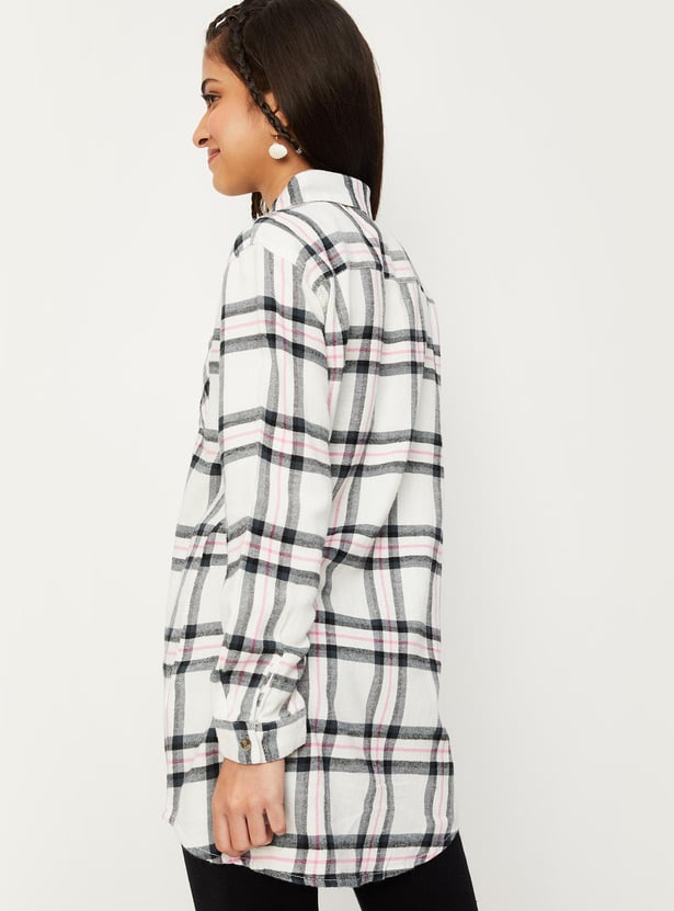 Girls Checked Longline Shirt