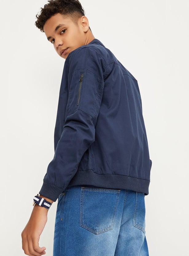 Boys Solid Open Front Jacket