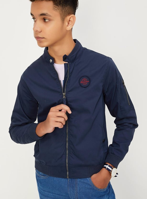 Boys Solid Open Front Jacket