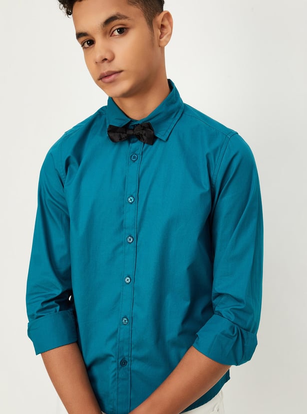 Boys Solid Shirt With Bow-Tie