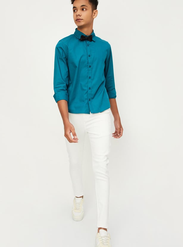 Boys Solid Shirt With Bow-Tie