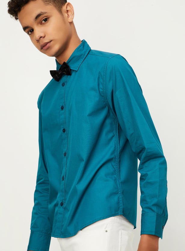 Boys Solid Shirt With Bow-Tie