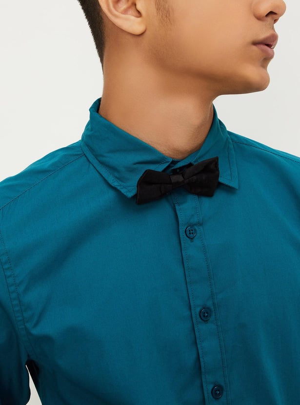 Boys Solid Shirt With Bow-Tie