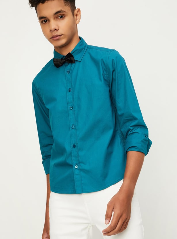 Boys Solid Shirt With Bow-Tie