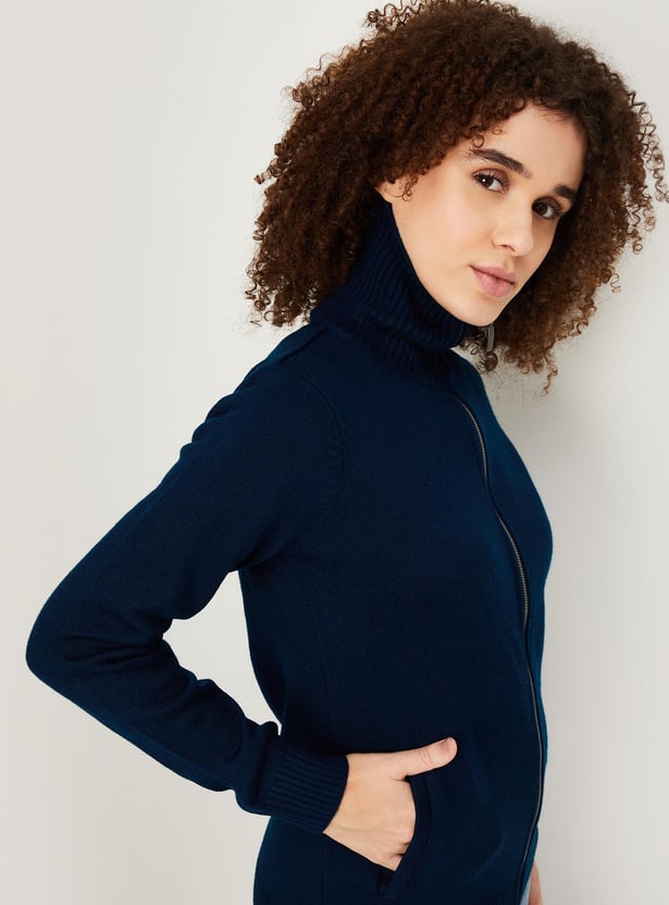 Women Solid Zip Through Sweater