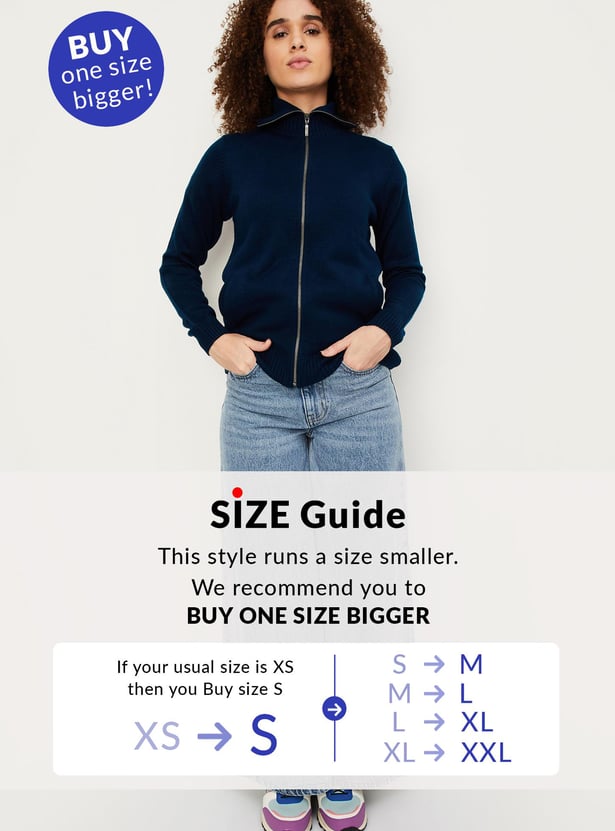 Women Solid Zip Through Sweater