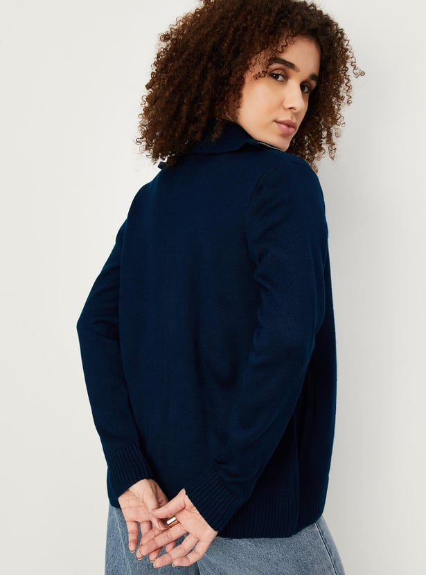 Women Solid Zip Through Sweater