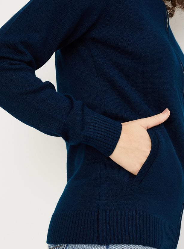 Women Solid Zip Through Sweater