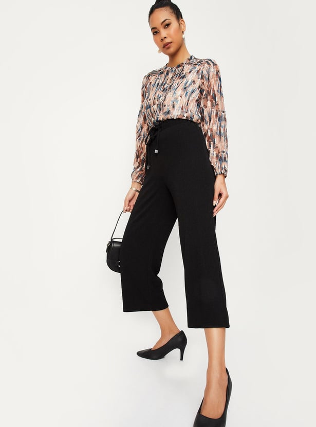 Women Textured Knit Flared Trousers