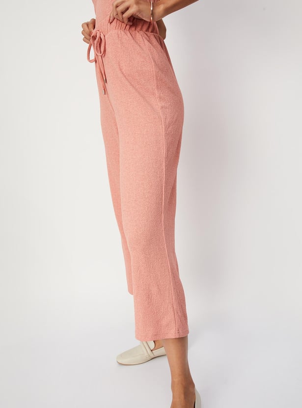Women Textured Knit Flared Trousers