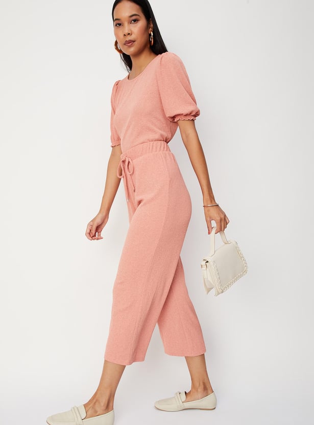 Women Textured Knit Flared Trousers