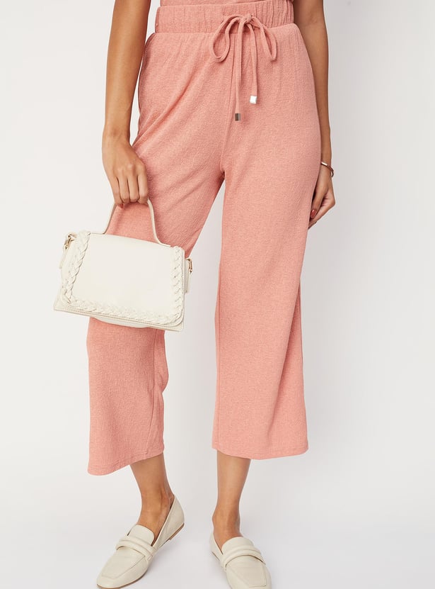 Women Textured Knit Flared Trousers