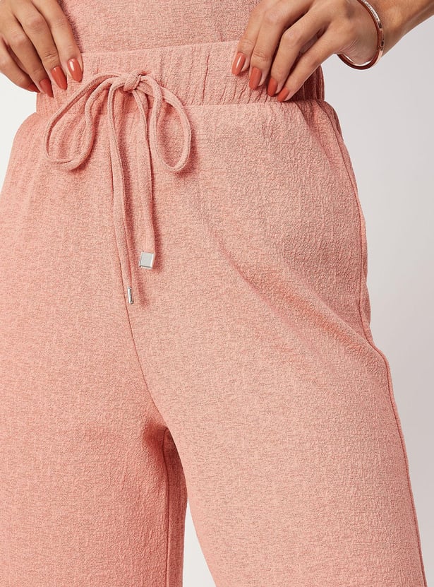 Women Textured Knit Flared Trousers