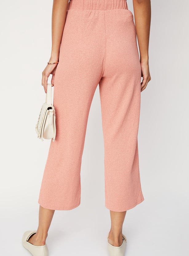 Women Textured Knit Flared Trousers