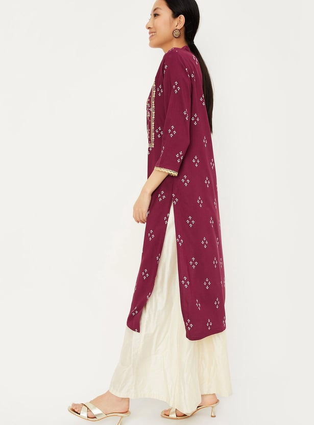 Women Embroidered Yoke Straight Kurta