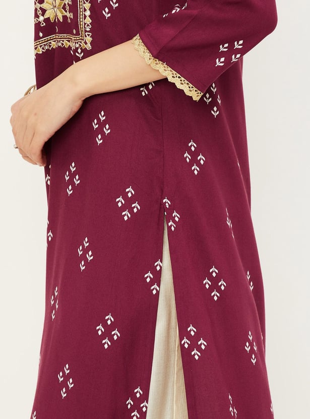 Women Embroidered Yoke Straight Kurta