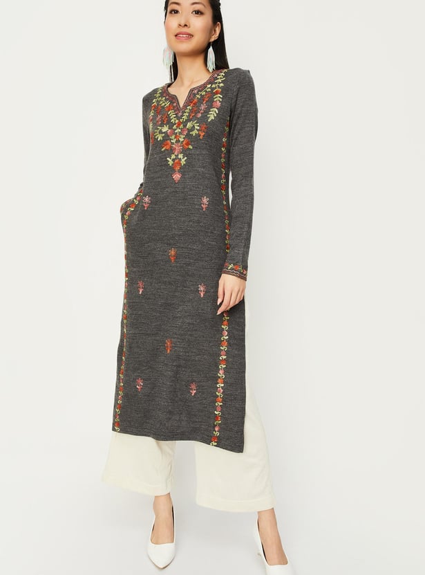 Women Embroidered Winter Kurta