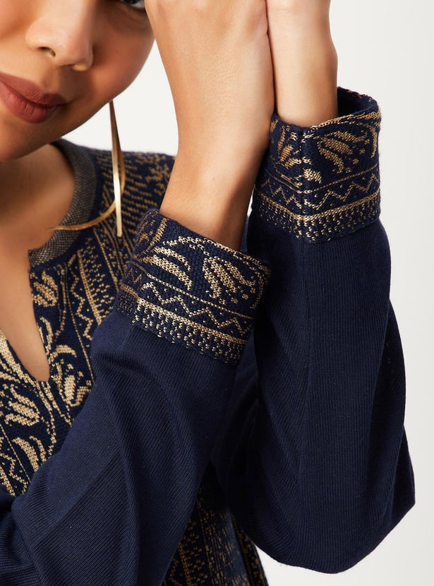 Women Printed Knit Kurta with Palazzos