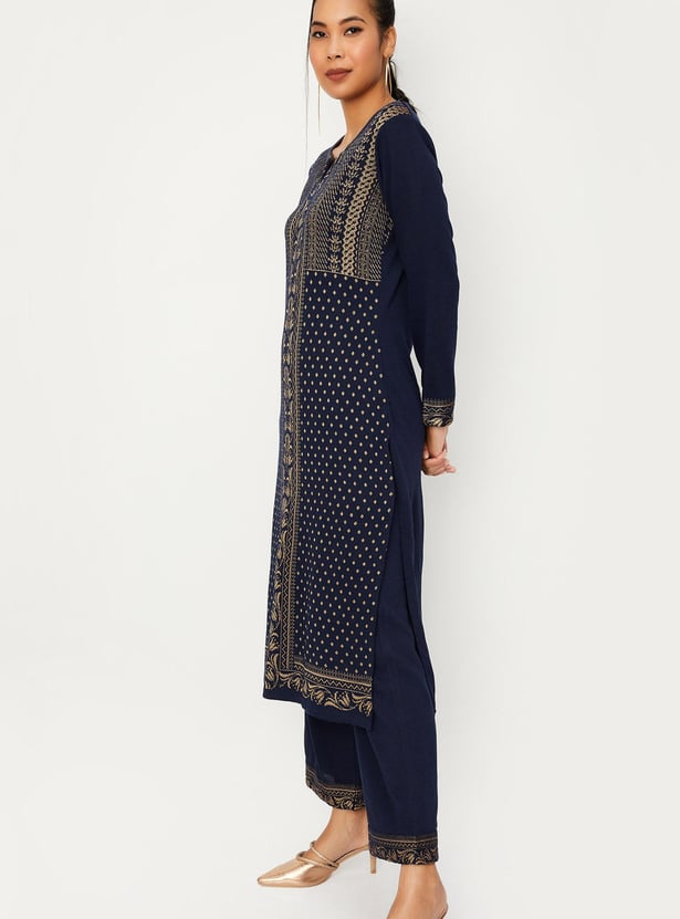 Women Printed Knit Kurta with Palazzos
