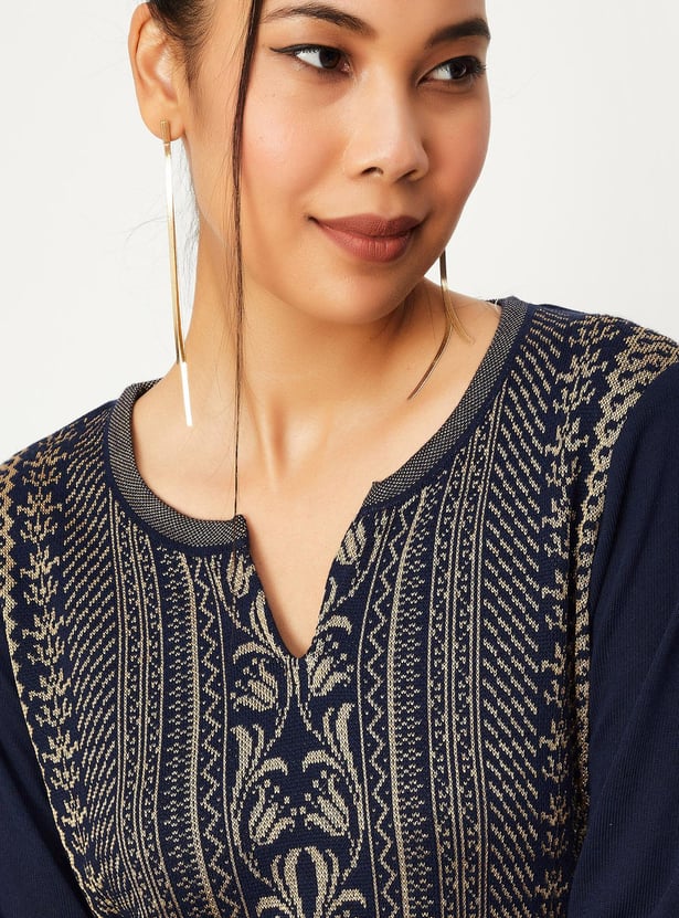 Women Printed Knit Kurta with Palazzos