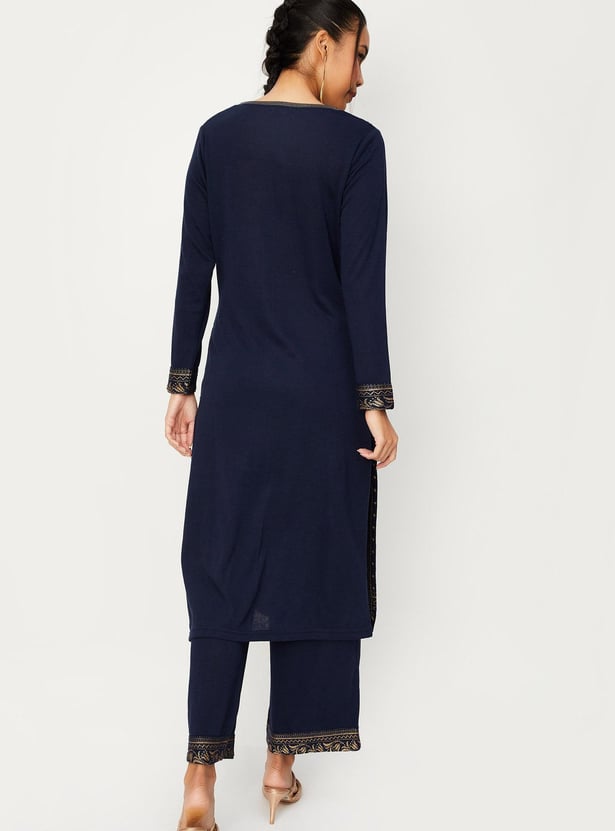 Women Printed Knit Kurta with Palazzos
