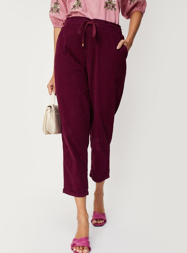 Women Relaxed Fit Corduroy Trousers