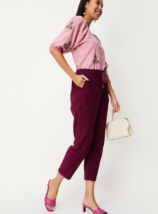 Women Relaxed Fit Corduroy Trousers