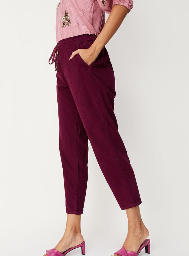 Women Relaxed Fit Corduroy Trousers