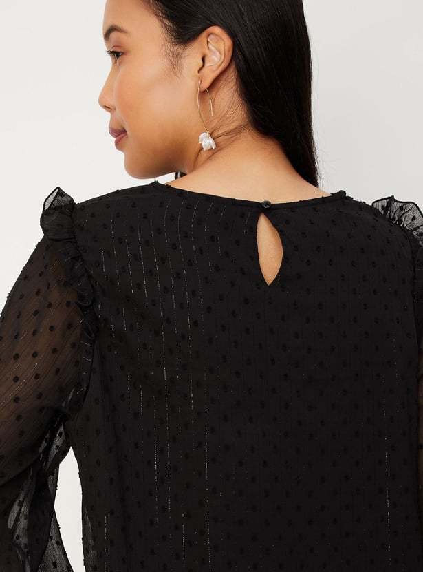 Women Smocked Yoke Bishop Sleeve Top