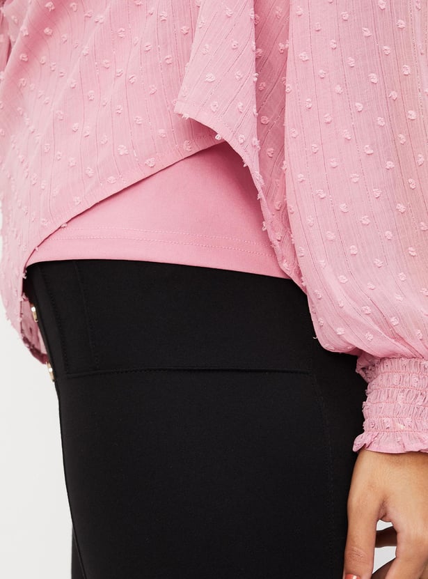 Women Smocked Yoke Bishop Sleeve Top
