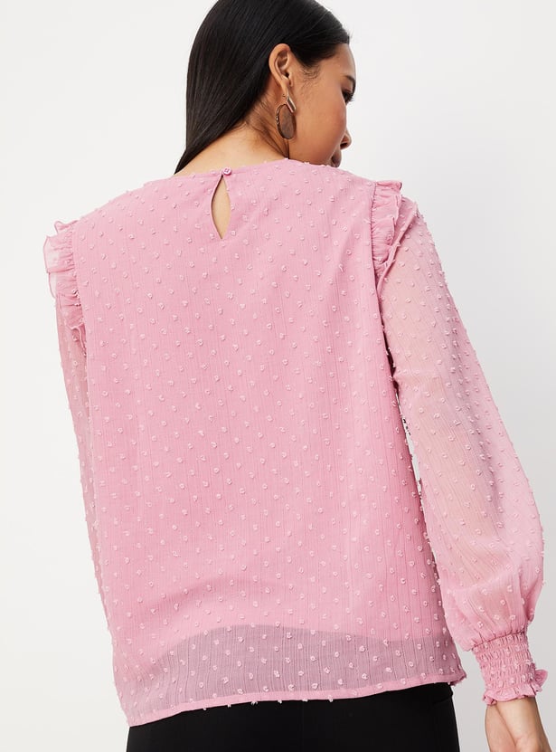 Women Smocked Yoke Bishop Sleeve Top
