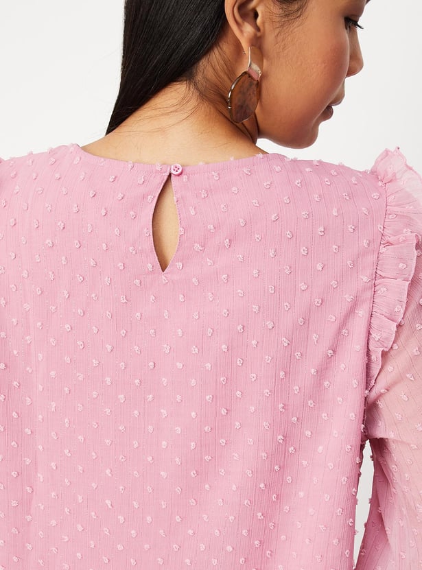 Women Smocked Yoke Bishop Sleeve Top