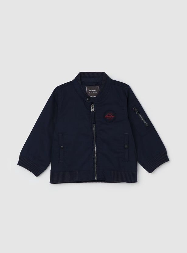 Boys Appliqued Mock Collar Jacket