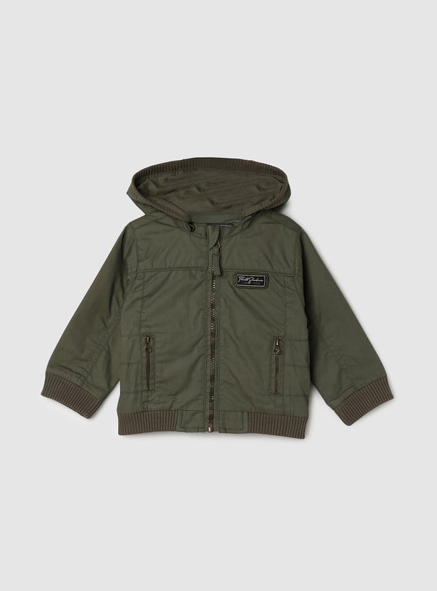 Boys Solid Hooded Bomber Jacket