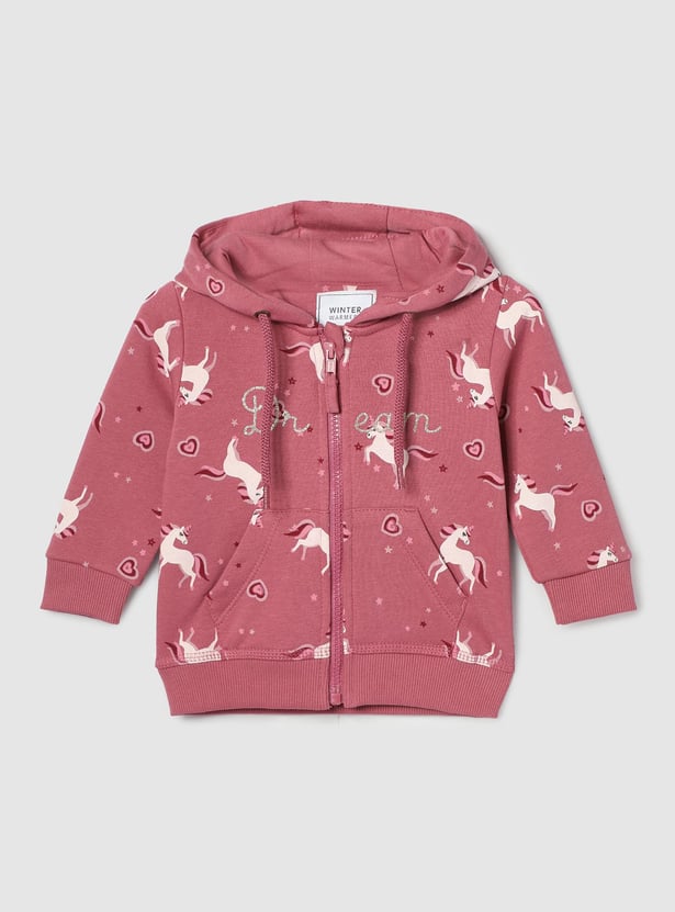 Girls Unicorn Printed Hooded Sweatshirt