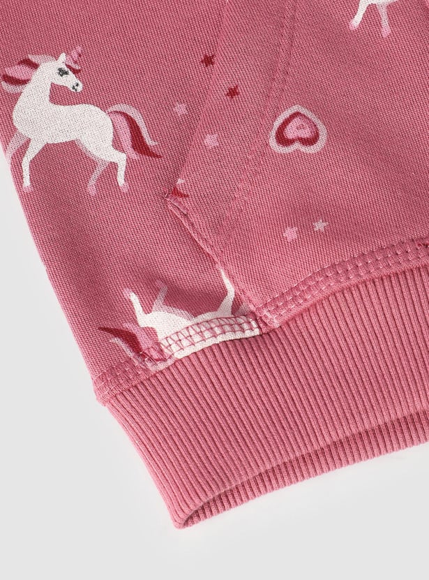 Girls Unicorn Printed Hooded Sweatshirt