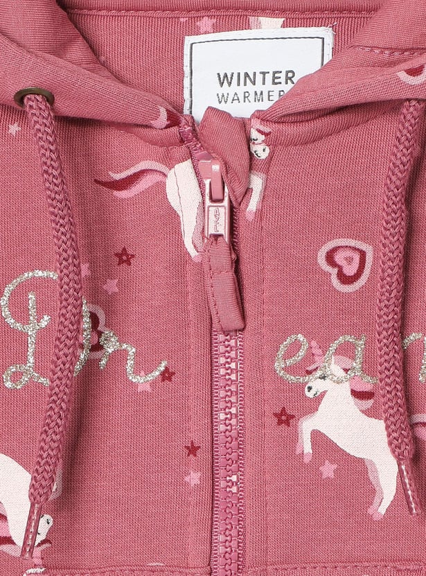 Girls Unicorn Printed Hooded Sweatshirt