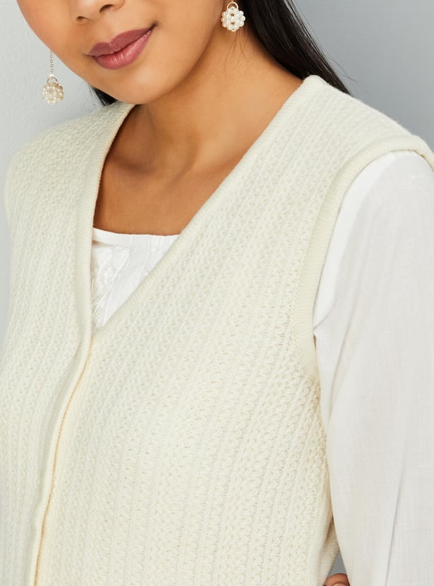 Women Cable Knit Sleeveless Cardigan