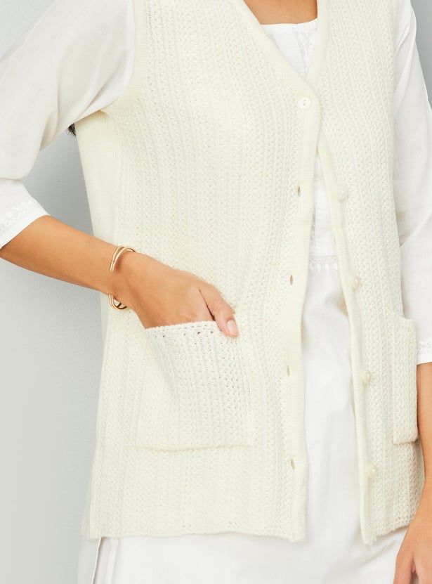 Women Cable Knit Sleeveless Cardigan