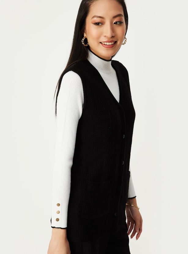 Women Cable Knit Sleeveless Cardigan