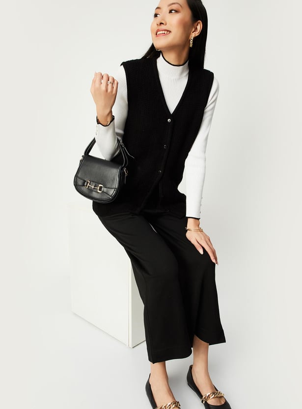 Women Cable Knit Sleeveless Cardigan