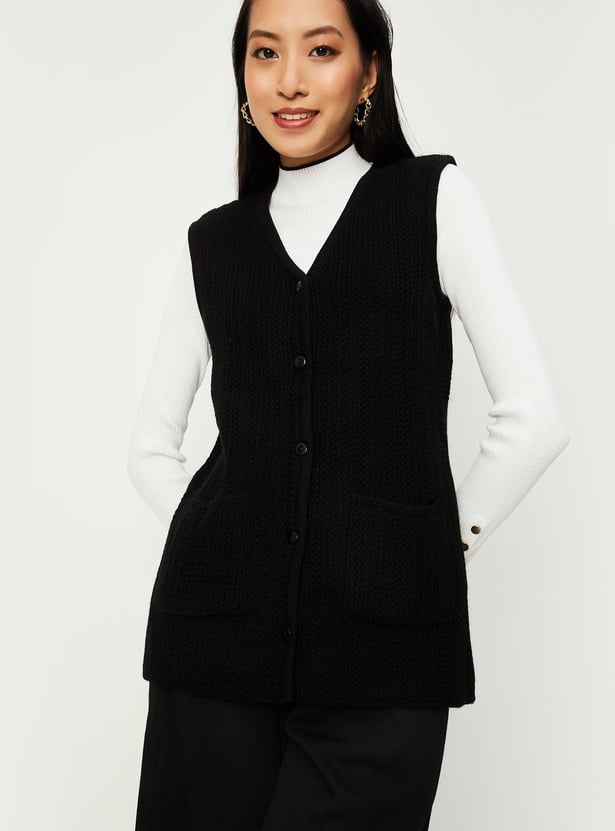 Women Cable Knit Sleeveless Cardigan