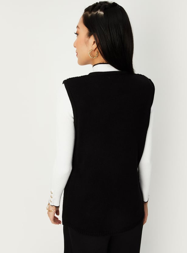 Women Cable Knit Sleeveless Cardigan