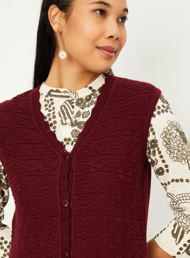 Buy Women Knitted Sleeveless Cardigan Online at just Rs. 899.0 1000012846014 Max Fashion