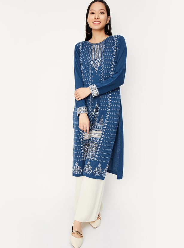 Women Jacquard Knit Winter Kurta