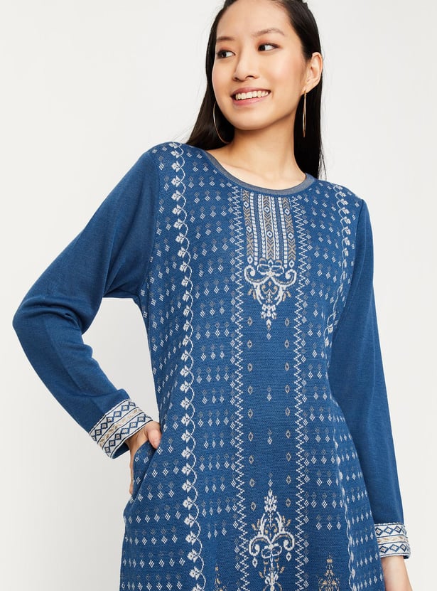 Women Jacquard Knit Winter Kurta