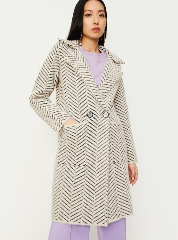 Women Herringbone Jacquard Winter Coat